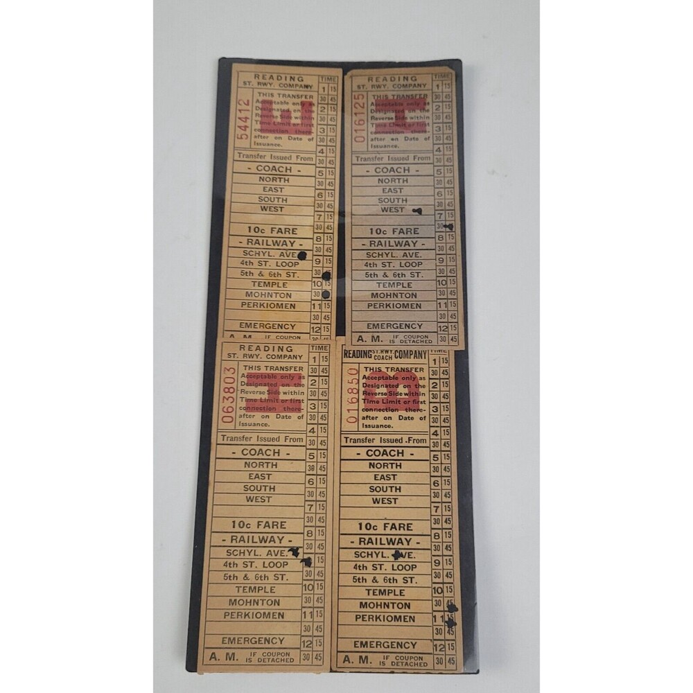 Lot 6 Antique 1900s Reading Street Rwy & Coach Company Transfer Tickets